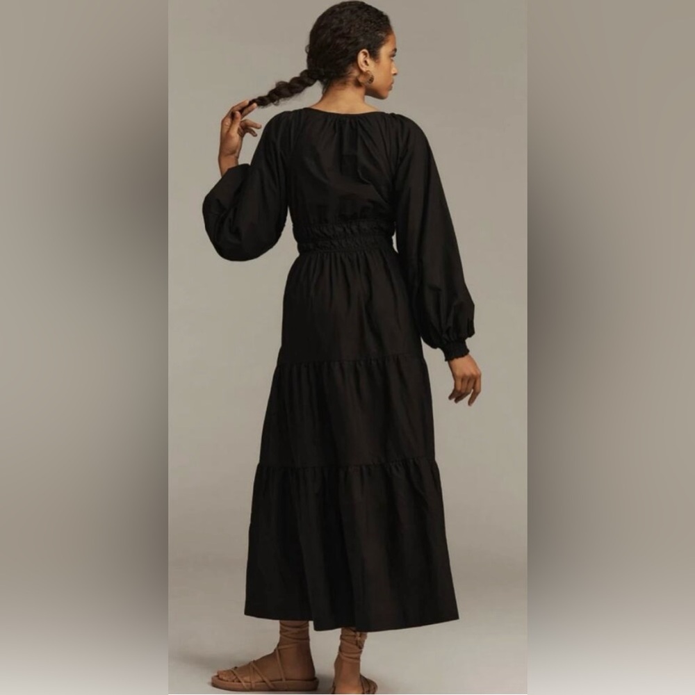 Anthropologie Black Smocked Bishop Sleeve Sundress